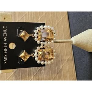 Saks Fifth Avenue Elegant Pearl & Gold Tone Earrings